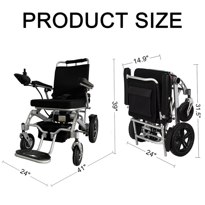 Emotor Sliver Electric Wheelchair Foldable for Adults Seniors 300lbs,Dual 250W Powerful Motor with Manual Override Switch Scooter