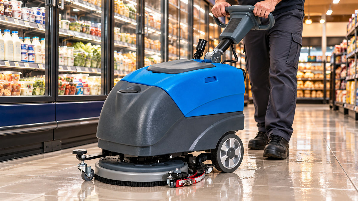 E-Motor 300 cleaning a commercial retail floor