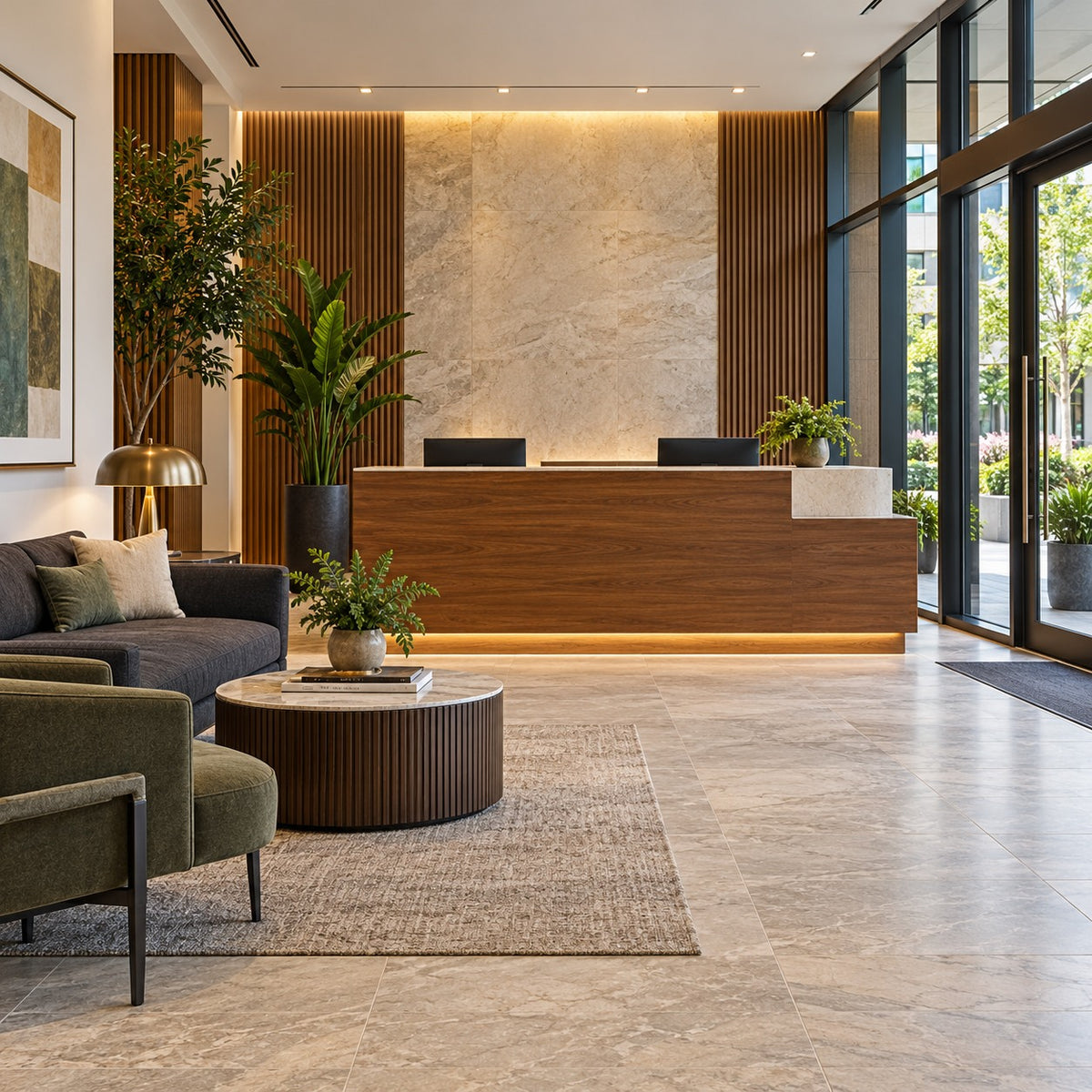 Illustrated commercial lobbies with sealed hard floor