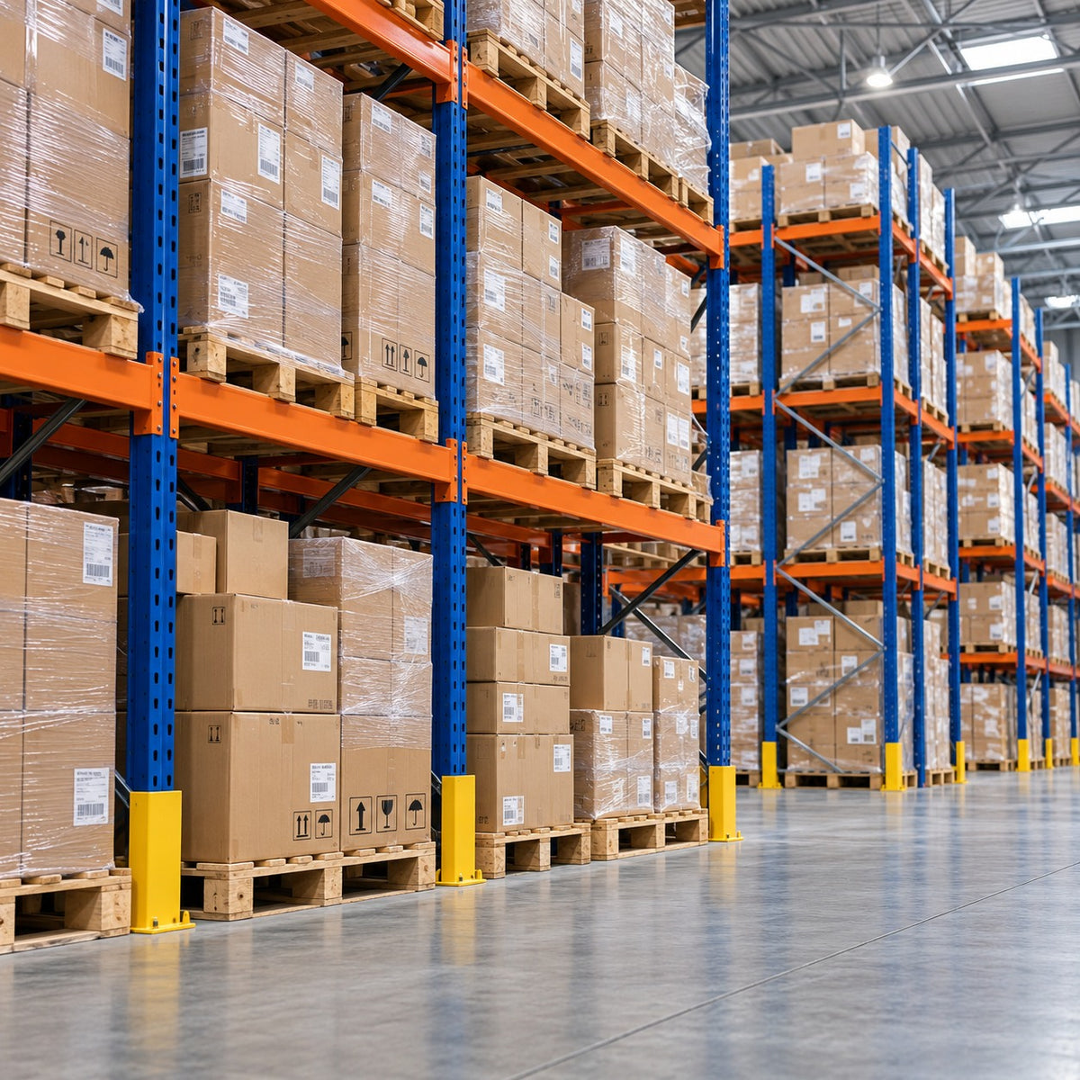 Illustrated warehouses with sealed hard floor
