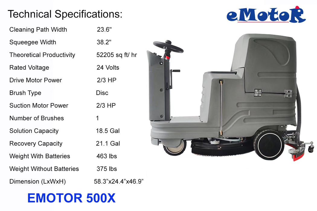 E-MOTOR Commercial 21" Ride-On Driving Floor Scrubber Machine with 38" Squeegee for Plaza/Airport/Parking Lot