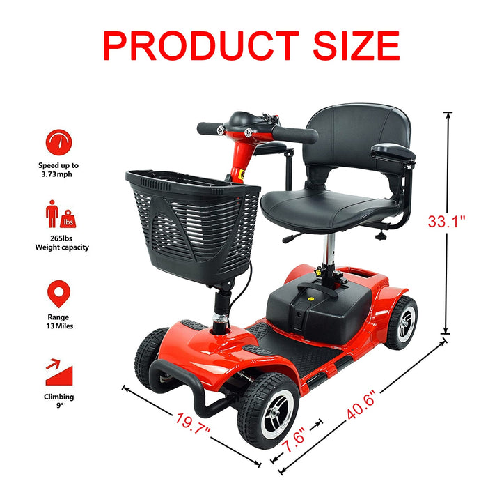 Elifecenter Folding 4 Wheel Mobility Scooter for Adults Seniors, Weight Capacity 265lbs Stable Scooter 13 Miles Long Travel Range, Foldable Electric Drive Device with Headlights for Trip