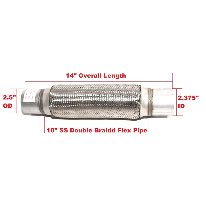Emusa Piping Connector 2.375" ID w/10" Double Braided SS Flex Pipe 14" Overall Length