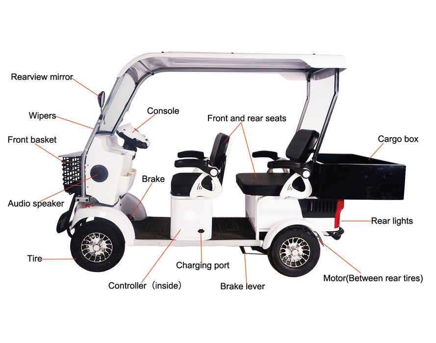 eLifecenter Battery-Powered Electrical 4 Seats Golf Cart with Cargo, Max Capacity 500KG (E900)
