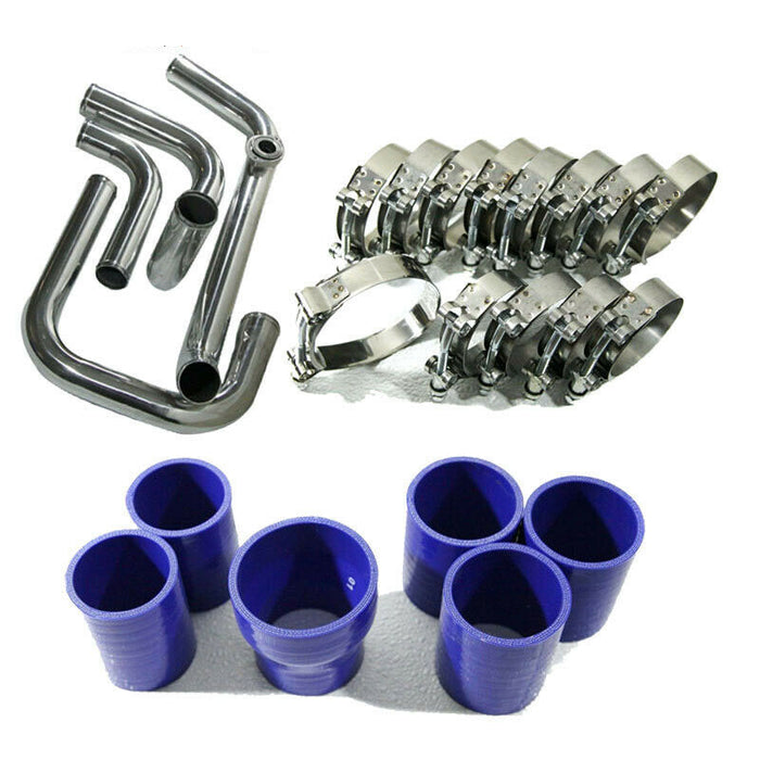 Emusa Aluminum Polished Intercooler Piping + 4-Ply Silicone Hose Coupler Fit for 1988-2000 Honda Civic