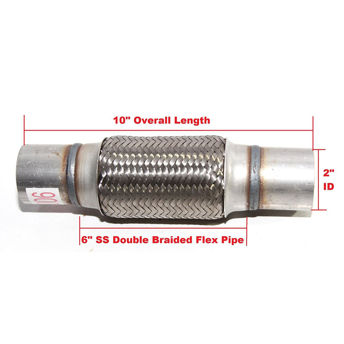 Piping Connector 2" ID w/6" Double Braided SS Flex Pipe 10" Overall Length