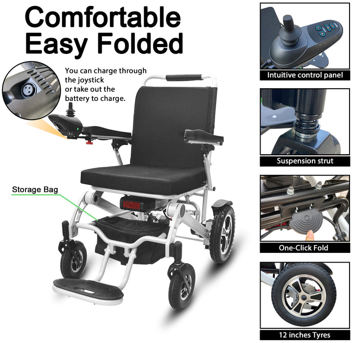 Foldable Electric Wheelchair – 15 Mile Range, 12Ah Detachable Battery, Dual 250W Motor, Max 330lbs Capacity Aluminum Frame