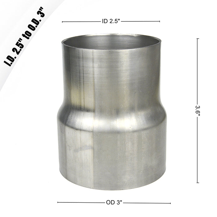 Elifecenter Universal ID 2.5 Inch to OD 3 Inch Exhaust Adapter, Stainless Steel Exhaust Coupler(2 1/2" ID to 3" OD), Pipe Adapter Whole Length 3.6 Inch