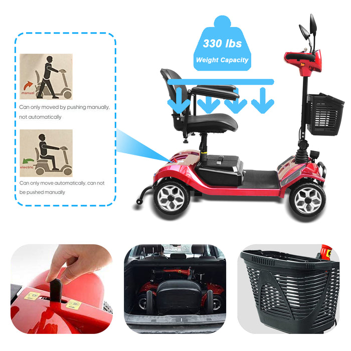 Elifecenter 4 Wheel Mobility Scooter for Adults - 12V 12AH Battery Powered 12.4 Miles Range-330 lbs Weight Capacity Support Safety for Seniors-Rearview Mirrors Included