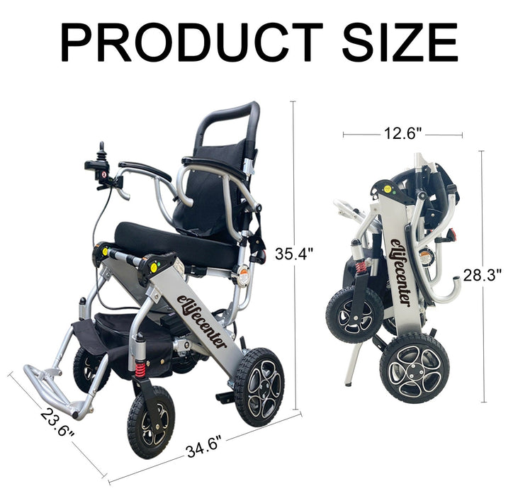 Elifecenter Foldable Electric Wheelchair, 12 Miles Long Range Support, 43lbs Lightweight Compact Portable Air Carry Wheelchairs, 265lbs Max Weight Capacity