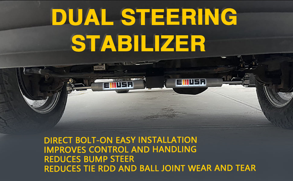 Emusa Dual Steering Stabilizer Kits with Cylinder Damper Replacement for 2003-2012 Dodge Ram 2500 3500 4WD