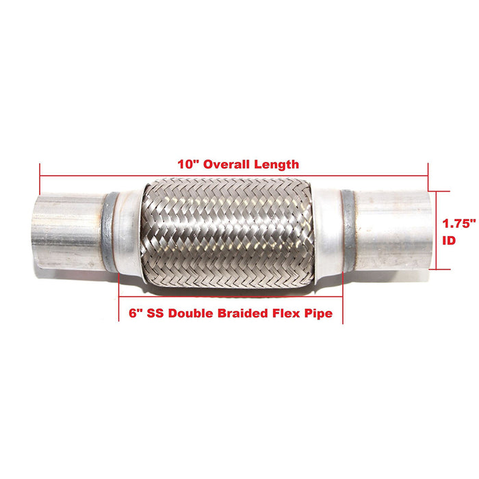 Piping Connector 1.75" ID w/6" Double Braided SS Flex Pipe 10" Overall Length